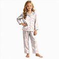 thumbnail image 1 of Gubotare Girls Christmas Pajamas in Satin with Button Down Front and Long Sleeve Holiday Loungewear Set Size 13-14,White, 1 of 7