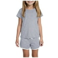 thumbnail image 1 of Gubotare Girls Clothes Sets Girls Shorts Set Short Sleeve Striped Tops and Shorts with Pockets 2 Pcs Outfits Summer Sport Tracksuits 7T 8T (Grey,7-8 Years), 1 of 9