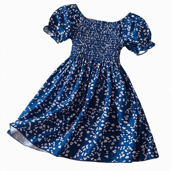 Gubotare Girls Clothes Summer Dresses Toddler Kids Girls Summer Dress Sling Blue Floral Casual Dress Pattern Girls Party Dress Sleeveless 3T 4T (Navy,3-4 Years)