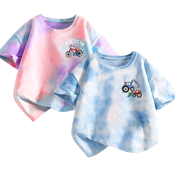 Gubotare Girls Clothes Summer Girls Casual Tie Dye Short Sleeve T Shirt Cute Print Summer Blouse for Girls Twist Front Tunic Tee Tops (S,Size 6-7 Years)