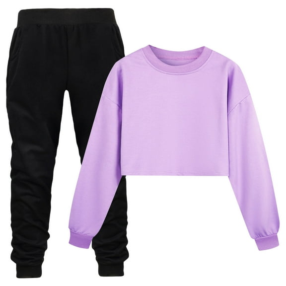Gubotare Girls Clothes Teen Girls 2 Piece Sweat Outfits Long Sleeve Sweatshirt Casual Legging Pant Kids Clothes Sets Size 4T 5T (Purple,4-5 Years)