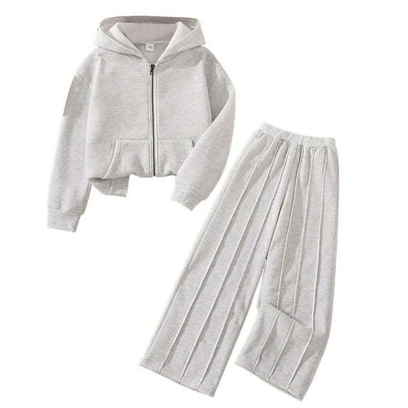 Gubotare Girls Clothes Winter Girls Long Sleeve 2 Piece Outfits Graphic Sweatshirt and Sweatpants Set Size 8-9 (Grey,8-9 Years)
