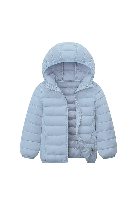 Girls Coat Winter Down Coats for Kids Baby Boys Girls Light Puffer Padded Jacket with Hooded Toddler Outerwear Size 4T 5T (Light Blue,4-5 Years)