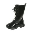 thumbnail image 1 of Gubotare Girls Combat Boots Girls Lace Up Riding Boots Mid Calf Combat Boots, Leather Side Zipper Boots for Kids Size 12.5 (Black,Little Kids 12.5), 1 of 9