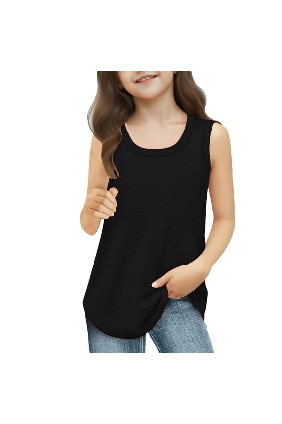 Girls Crop Tops Cute Girls Tank Tops - Girls Undershirts, Trendy Ribbed Sleeveless Summer Shirts - Kids Tank Tops for Girls Size 14-16 (Black,13-14 Years)