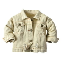 Gubotare Girls Demin Jean Jackets Little Boy Girl White Denim Jacket Unisex Baby Button Down Jeans Coats Cowboy Outerwear Size 6 12 Months (Beige,6-12 Months)
