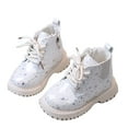 thumbnail image 1 of Gubotare Girls Dress Boots Toddler Boys Girls Classic Hiking Boots Leather Outdoor Four Seasons Ankle Sneaker High Top Durable Rubber Sole Casual Shoes Size 8 (White,Toddler 8), 1 of 5