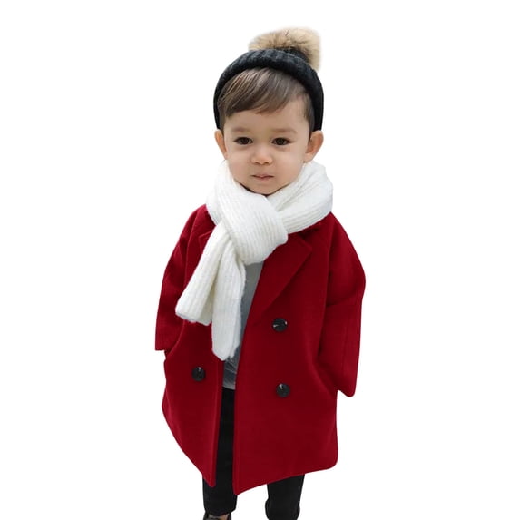 Gubotare Girls Dress Coat Kids Winter Warm Jacket Long Sleeve Button Trench Coat Pocket Long Peacoat Outerwear Size 12 18 Months (,12-18 Months)