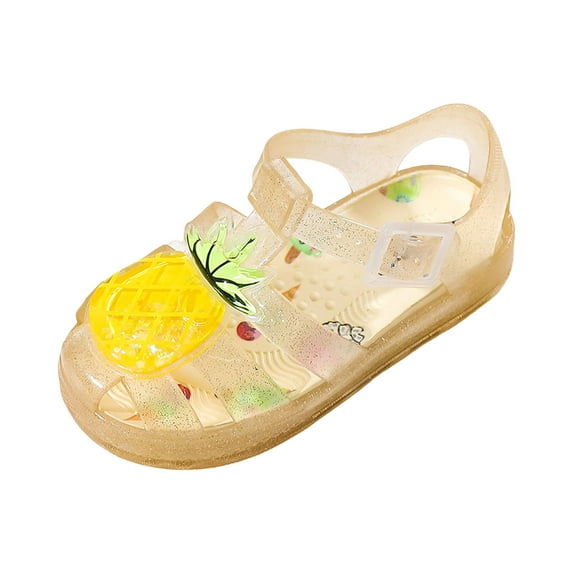 Gubotare Girls Dress Shoes Jelly Shoes for Toddler Girls Summer Beach Retro Jellies Sandals T-Strap Slingback Little Kids Glitter Soft Closed Toe Princess Dress Flat (Gold,Size 13.5)