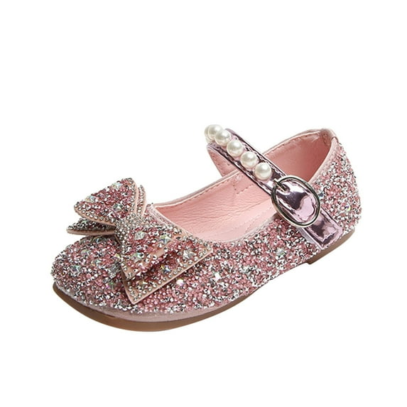 Gubotare Girls Dress Shoes Mary Jane Wedding Flower Bridesmaids Heels Glitter Princess Shoes for Kids Toddler (Pink,9.5)