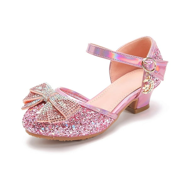 Gubotare Girls Dress Shoes Toddler Girls Mary Jane Pumps with Ankle Strap & Glittering Wrapped Block Heel - Party Dress Shoes (Pink,Little Kids 13)