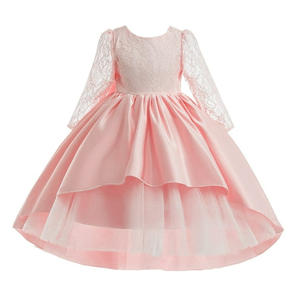 Gubotare Girls Dresses Fancy Girls Summer Dresses Long Sleeve Party Tutu Dress (Light Pink,Size 6-7 Years)
