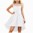 thumbnail image 1 of Gubotare Girls Dresses Formal Party Wedding Tulle Sleeveless Contrast Mesh High Low Dress with Belt (White,9-10 Years), 1 of 5