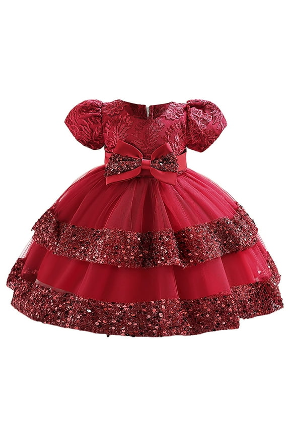 Girls Dresses Graduation Toddler Girl Tulle Dress Summer Puffy Sleeve Baby Girl Party Casual Dresses (Red,Size 9-12 Months)