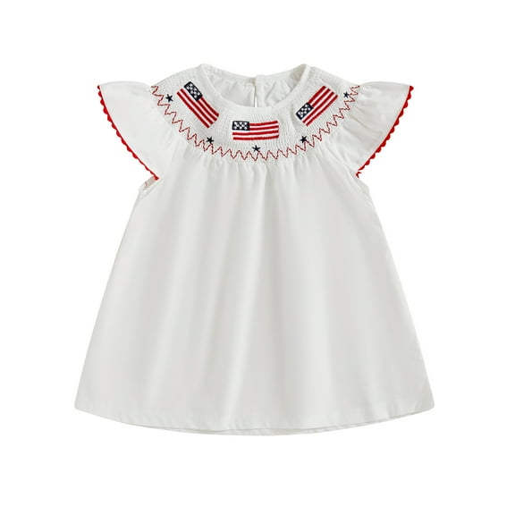 Gubotare Girls Dresses Little Girls Dress Ruffle Sleeve Floral Smocked Dresses Kids Casual Outfits Toddler Summer Tiered Boho Sundress Size 12-18 Months (White,12-18 Months)