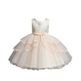 thumbnail image 1 of Gubotare Girls Dresses Party Flower Girl Dress Long Dress with Bow-Knot Ruffle Pageant Party Dress for Girls (Gold,Size 5-6 Years), 1 of 5