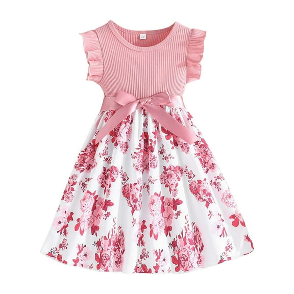 Gubotare Girls Dresses Tutu Baby Girl Tulle Dress Kids Heart Tutu Skirt Lace Puff Sleeve Princess Sundress (Pink,Size 6-7 Years)