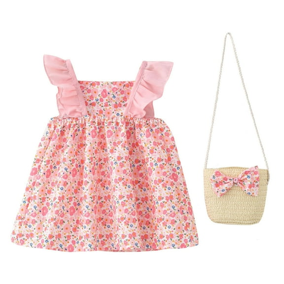 Gubotare Girls Embroidered Summer Dresses Baby Girl Outfit Smocked Dress Spring Summer Princess Dresses Cute Toddler Clothes (Pink,Size 18-24 Months)