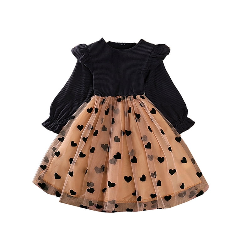 Gubotare Girls Fall Clothes Girls Dresses Long Sleeve Crew Collar Dress Casual Dress for Kids Girl Size 5T 6T(Black,5-6 Years), Girl's