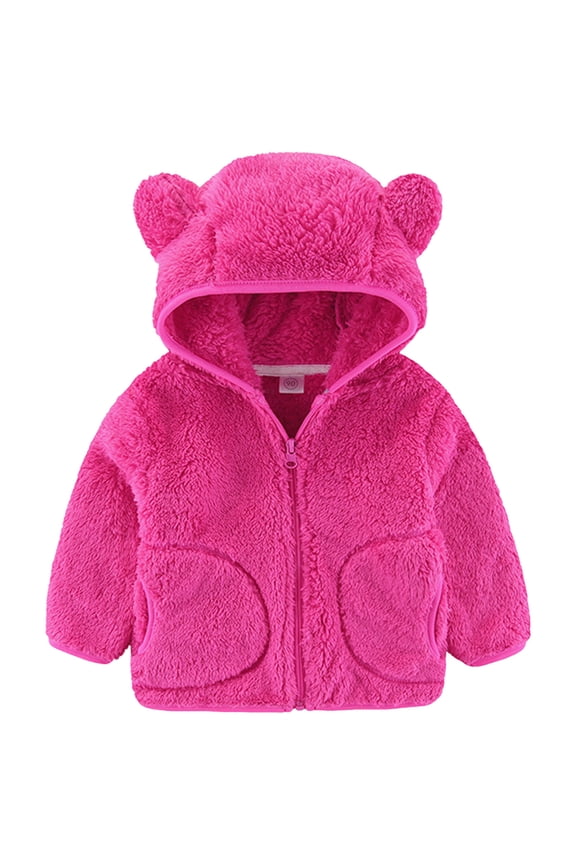 Girls Fall Jacket Baby Girls Boys Fleece Hooded Jacket Fuzzy Zip Up Coat Toddler Fall Winter Outfit Outdoor Clothes Size 4T 5T,(Hot Pink 4-5 Years)
