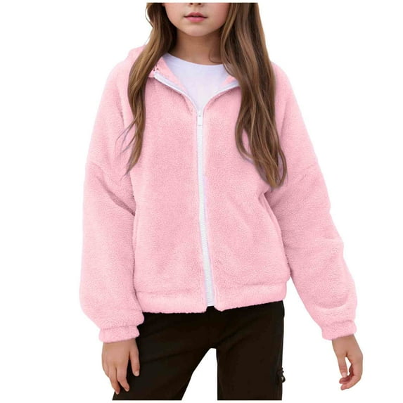 Gubotare Girls Fall Jacket Girls Full-Zip Fleece Jacket - Hooded Lightweight Outwear, Long Sleeve Fall Winter Coat, Kids Clothes Size 13-14,(Pink 13-14 Years)
