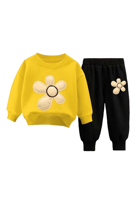 Girls Fall Outfits Girls Clothes Sweatshirt Elastic Waist Sweatpants 2PCs Girls' Clothing Sets Size 7-8 (Yellow,7-8 Years)