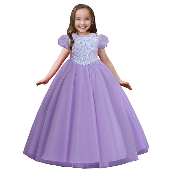Gubotare Girls Fancy Dresses Girls Short Sleeve Dress Casual Dresses Twirly A-line Skater Dress for School Party (Purple,Size 4-5 Years)
