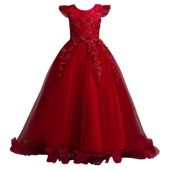 Gubotare Girls Fancy Dresses Teen Girl Tulle Dress Summer Puffy Sleeve Tween Girl Party Casual Dresses (Red,Size 13-14 Years)
