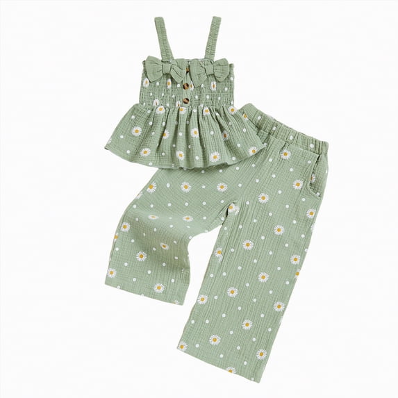 Gubotare Girls Fashion Outfits Baby 2-Piece Set Short Sleeve Shirt and Pants Bundle for Infants and Babies 4T 5T (Light Green,4-5 Years)