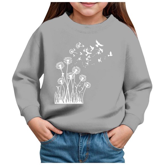 Gubotare Girls Fashion Sweatshirt Girls Crewneck Sweatshirts Graphic Pullover Tops Kids Cute Long Sleeve Shirt Size 6 (Grey,6 Years)