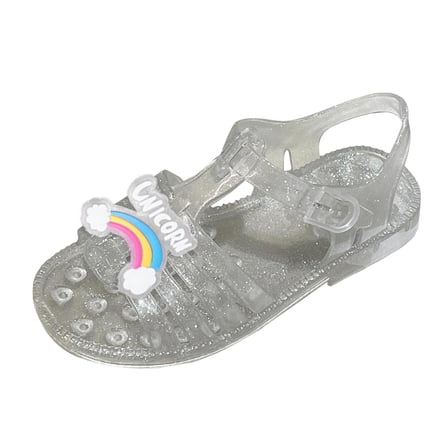 Gubotare Girls' Flats Jelly Sandals for Girls Princess Style Girls' Sandals - New Summer Flat Non-Slip Princess Shoes (Clear,Size 1)
