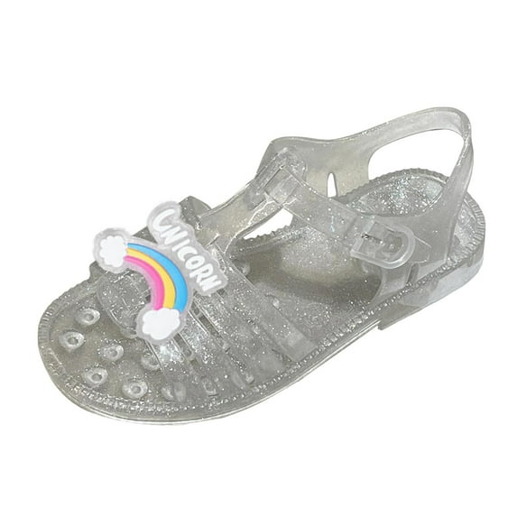 Gubotare Girls' Flats Jelly Sandals for Girls Princess Style Girls' Sandals - New Summer Flat Non-Slip Princess Shoes (Clear,Size 1)