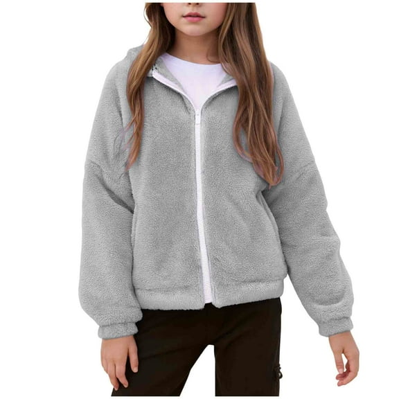 Gubotare Girls Fleece Coat Girls Boys Fleece Jacket Kids Winter Coat Lightweight Full-Zip Spring Fall Windbreaker Size 7-8,(Grey 7-8 Years)