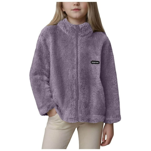 Gubotare Girls Fleece Jacket Hood Baby Boy & Girl Fleece Jackets Kids Toddler Full Zip Hoodie Autumn Winter Sweater Outerwear Coat Long Sleeve Warm Soft Jackets Size 4T 5T (Purple,4-5 Years)