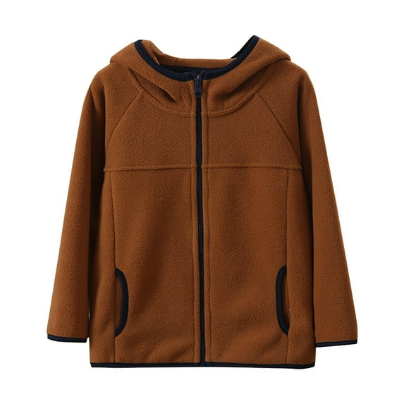 Gubotare Girls Fleece Jacket With Hood Girls Fuzzy Fleece Jacket Casual Button Down Sherpa Overcoat Fur Jackets Outwear Size 12-13 (Brown,12-13 Years)