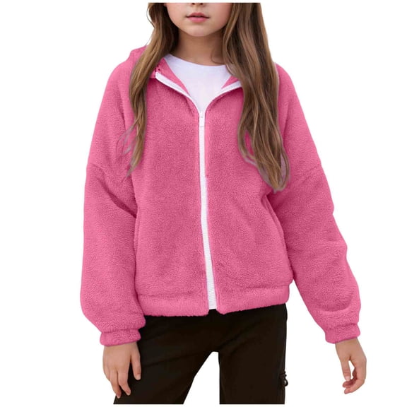 Gubotare Girls Fleece Jacket Kids Fall Winter Coats Fleece Thickened Warm Casual Jackets High Neck Zip Up Outerwear Size 11-12,(Hot Pink 11-12 Years)