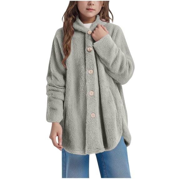Gubotare Girls Fleece Jackets Boys Thicken Fleece Hooded Jacket Girls Warm Coat Outdoor Cool Cute Fashion for Winter Autumn Spring Size 9-10,(Grey 9-10 Years)