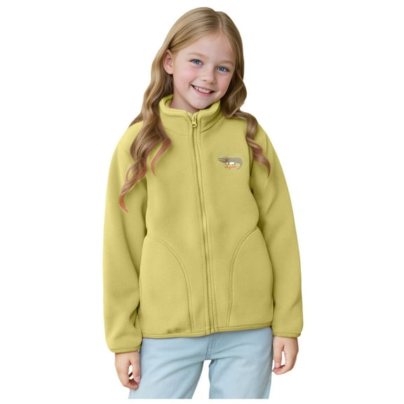 Gubotare Girls Fleece Lined Jacket Kids Girls Polar Fleece Jacket Long Sleeve Zipper Outerwear Winter Warm Coat Size 15-16,(Green 15-16 Years)