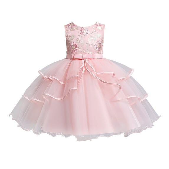 Gubotare Girls Formal Dress Girls Dress Tutu Fluffy Summer Dresses Belted Wedding Party Flower Girls'Dress (Pink,Size 7-8 Years)