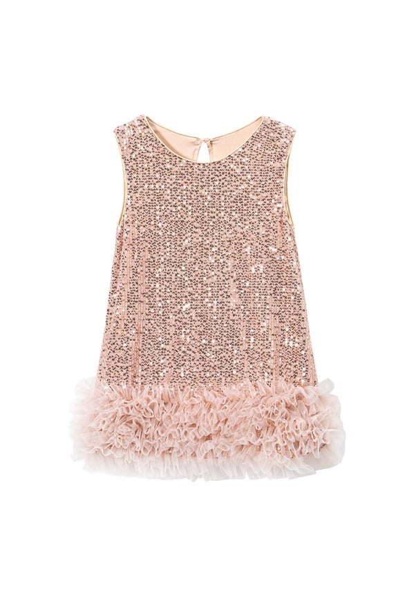 Girls Formal Dresses Girls Sequin Chiffon Dress Party Birthday Prom Formal Fancy Midi Dress 3T 4T (Rose Gold,3-4 Years)