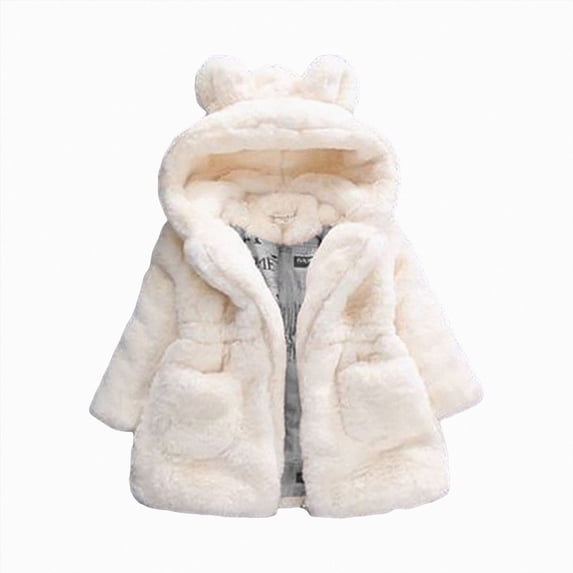 Gubotare Girls Fuzzy Hooded Coat Kids Bear Ear Zip Up Jacket Toddler Warm Winter Outerwear 12 18 Months (White,12-18 Months)