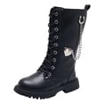 thumbnail image 1 of Gubotare Girls High Boots Girls Lace Up Riding Boots Mid Calf Combat Boots Leather Side Zipper Boot Waterproof Fall Winter Boot Size 3.5 (Black,Big Kids 3.5), 1 of 7