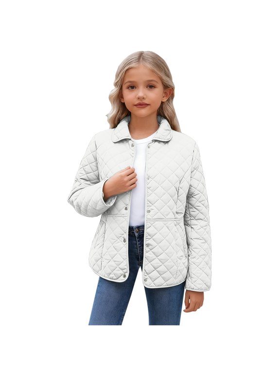 Girls Jacket Kids Girls Boys Jacket Puffle Warm Padded Coats Winter with Hoods Kid Outerwear with Pockets Windbreaker Fall Kid Outwear Size 13-14 Years (White,13-14 Years)