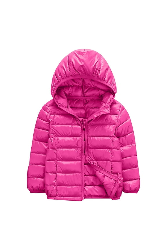 Girls Jackets Girls Metallic Shine Hooded Puffer Jacket Packable Warmth Padded Winter Coat Size 8-9 (Hot Pink,8-9 Years)