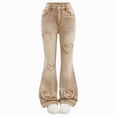 thumbnail image 1 of Gubotare Girls Jeans Slim Long Girls Cute Wide Leg Flared Jeans Kids Elastic Waist Pants with Pockets Size 7-8 (Khaki,7-8 Years), 1 of 8