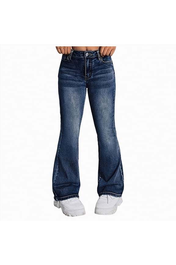 Girls Jeans Stretch Girls Jeans, Wide Size Range Bottomed Micro Flared Stretchy Denim Pants 5T 6T (Blue,5-6 Years)