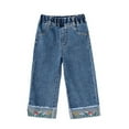 thumbnail image 1 of Gubotare Girls Jeans Toddler Baby Girl Boy Slim Jeans, Elastic Band Inside Ripped Denim Pants,Blue,8-9 Years, 1 of 9