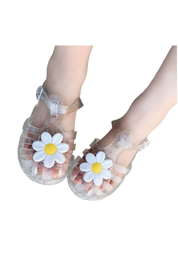 Girls Jelly Shoes Jelly Sandals for Girls Kids Toddler Princess Dress Up Flat Sequins Butterfly Mary Jane Shoes Summer Casual Sandal (White,Size 8)