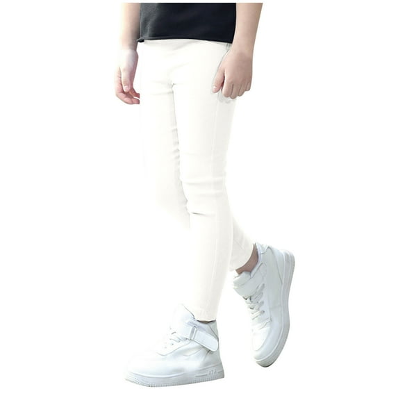 Gubotare Girls Leggings Girls Leggings for School Uniform or Play Skin Friendly Clothing (White,Size 9-10 Years)