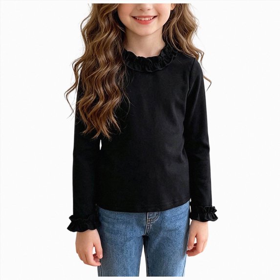 Gubotare Toddler Girls Shirts Cute Girls Long Sleeve Ruffle Mock Neck Shirts Kids Long Sleeve Top Layering Base Tee Crewneck Tops 2T 3T